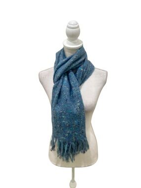 Mucros weavers Ireland  blue premium wool Tweed Fringe Scarf hand Knit